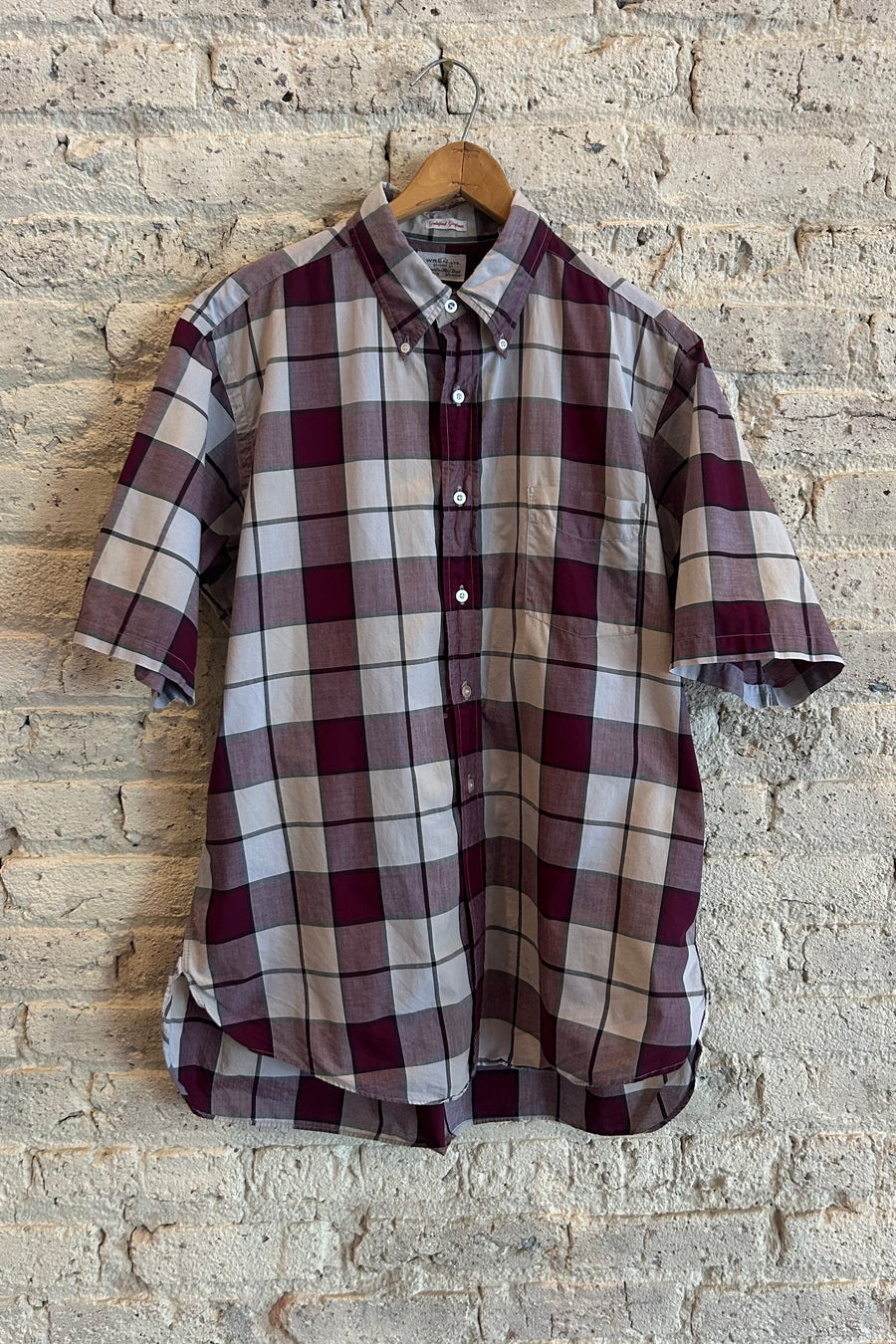 Wesley Supply Co 1960's Douglas Mac David Gingham Short Sleeve Plaid Shirt in Burgundy - Notre
