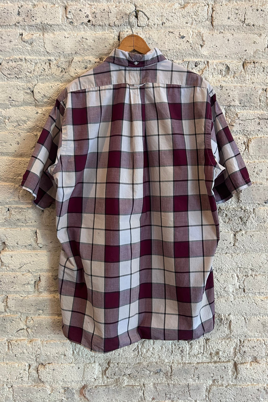 Wesley Supply Co 1960's Douglas Mac David Gingham Short Sleeve Plaid Shirt in Burgundy - Notre