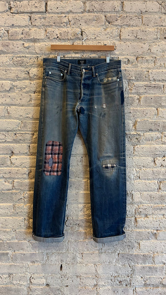 パンツ A.P.C. Destroyed Denim 2000s 2000's APC Thrashed and Repaired Rescue Fit Selvedged Jean in Aged Blu