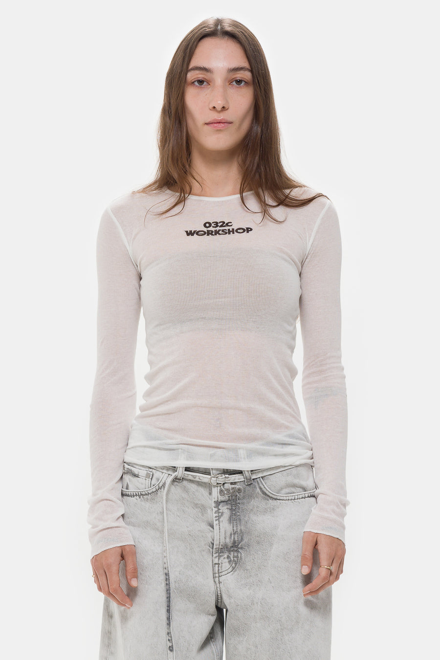032C Black Sun Fine Rib Long Sleeve in Soft White - Notre