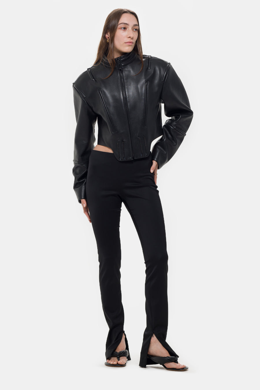 032C Hippolyta Guarded Leather Biker Jacket in Black - Notre
