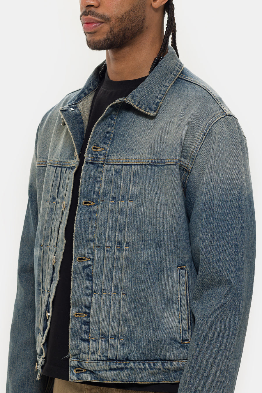 424 Alias Denim Trucker Jacket in Blue/Brown Sugar Washing - Notre