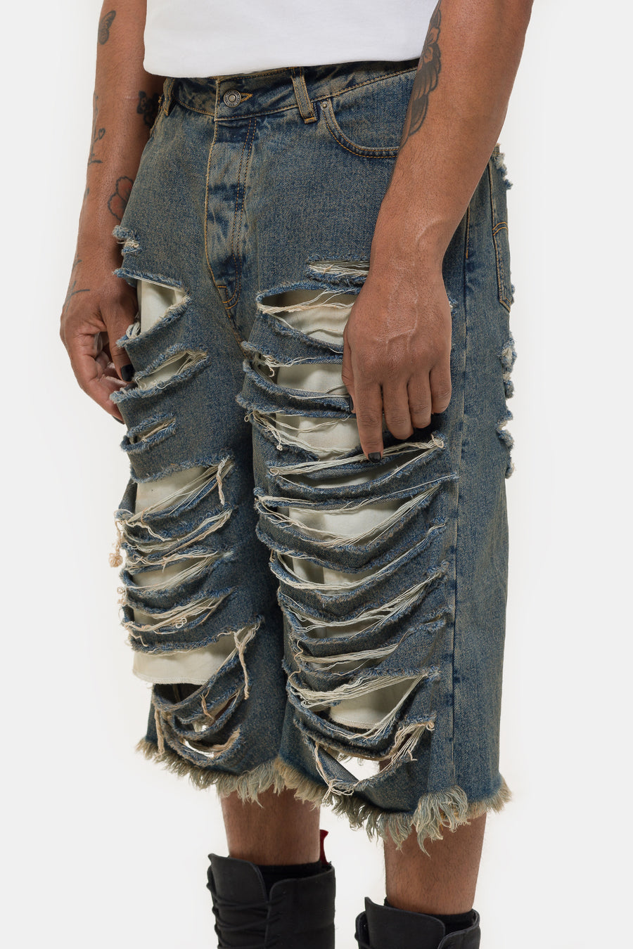 424 Big Daddy Denim Short in Blue/Brown Sugar Washing - Notre