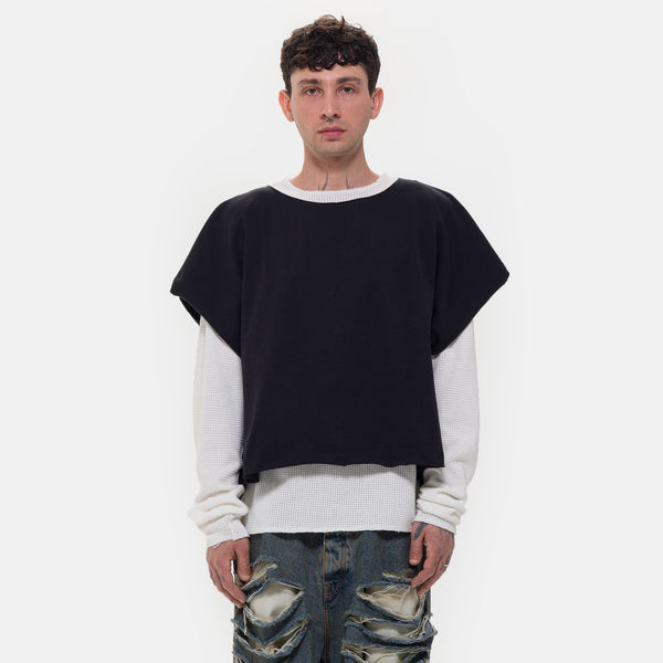 Double Layer Distressed T-Shirt in Black Washed - 424