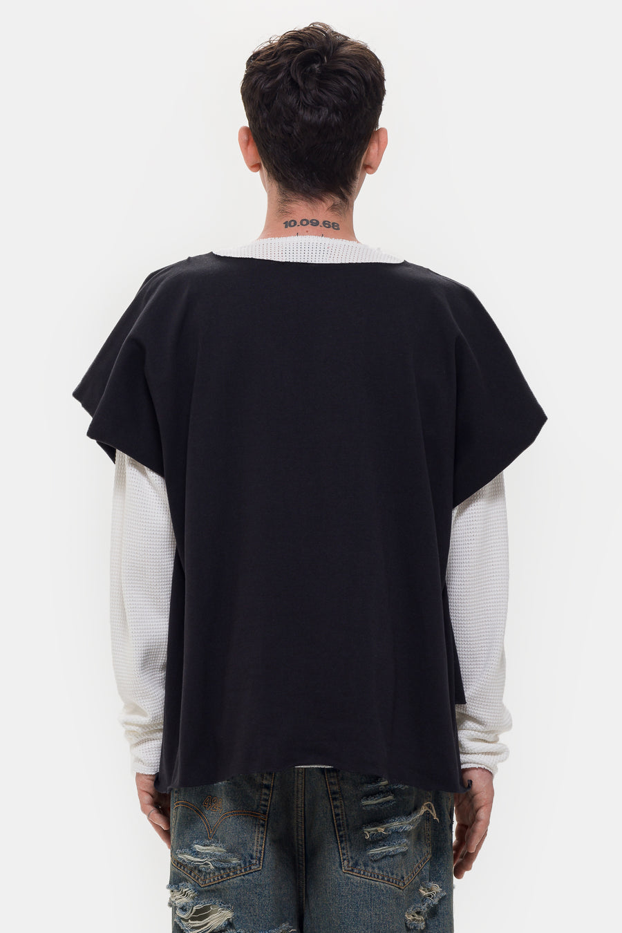 424 Double Layer Distressed T-Shirt in Black Washed - Notre