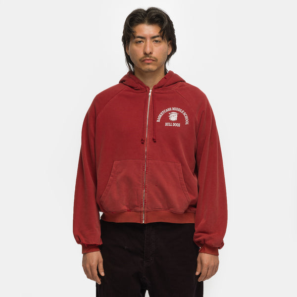Bulldog Thermal Lined Zip Up Hoodie in Red - Basketcase Gallery