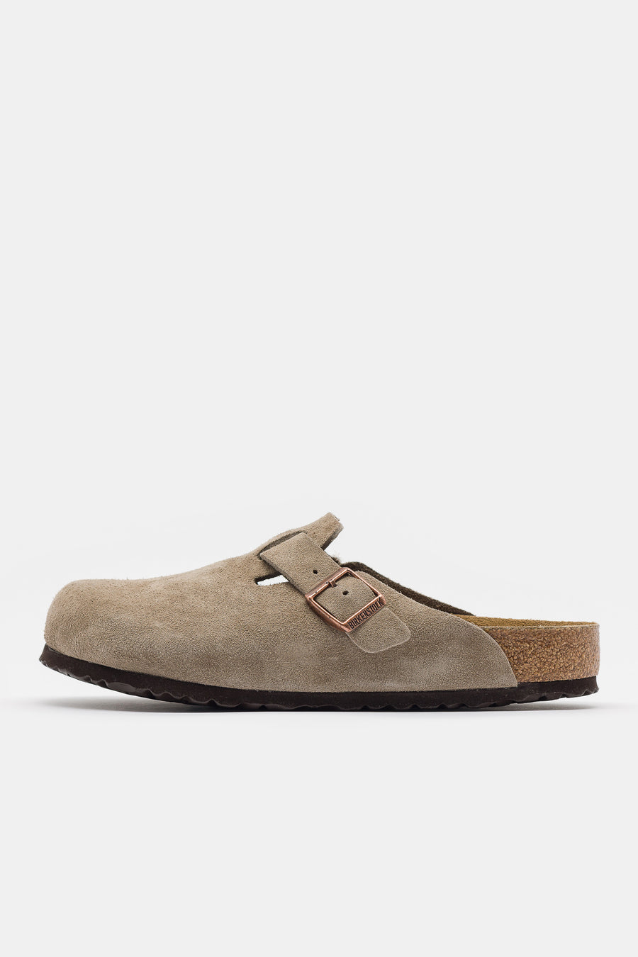 Birkenstock Boston Suede Soft Footbed Mule in Taupe - Notre