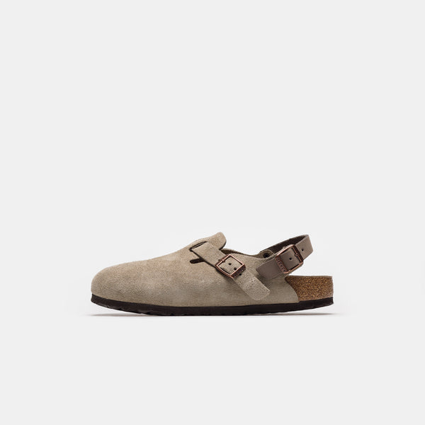 Womens Tokio Suede Clog in Taupe