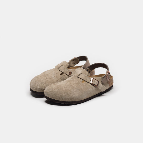Womens Tokio Suede Clog in Taupe
