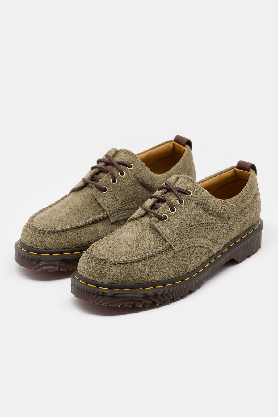 Dr. Martens Lowell Suede Moc Toe Shoe in Olive/Dark Brown - Notre