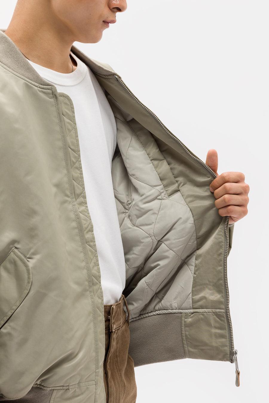 Entire Studios Broad Bomber Jacket in Light Olive - Notre
