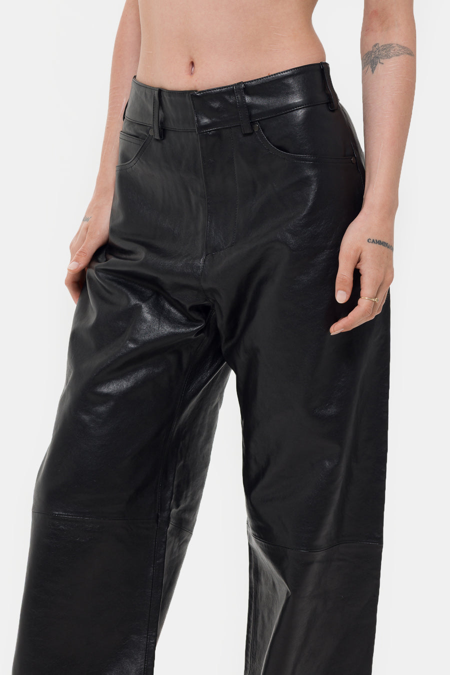 Entire Studios Leather Straight Leg Pant in Black - Notre