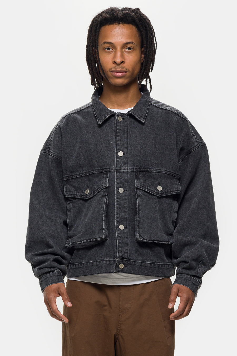 Estudio Niksen Boxy Denim Trucker Jacket in Black - Notre