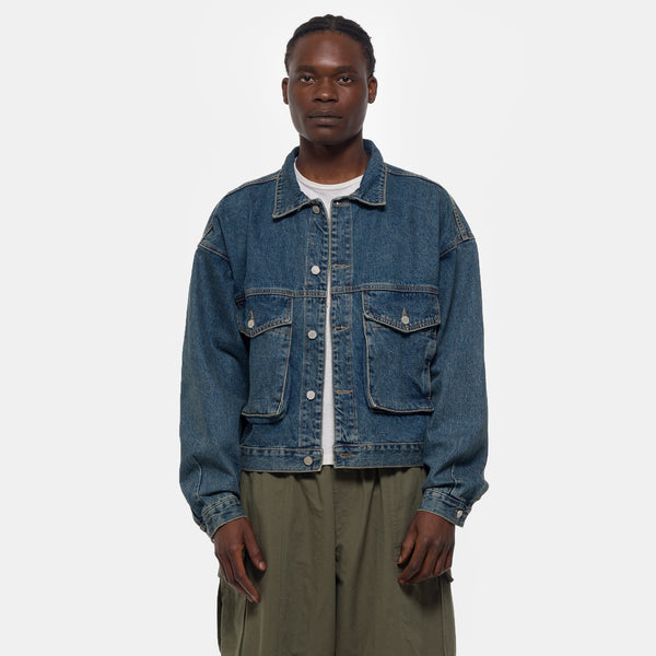ジャケット・アウター Basketcase BLEACHER DENIM JACKET Boxy Denim Trucker Jacket in Blue