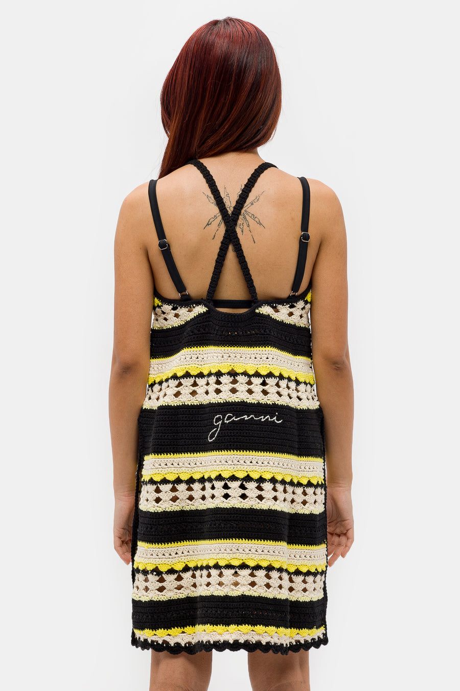 GANNI Crochet Cover Up Slip Dress in Golden Kiwi - Notre
