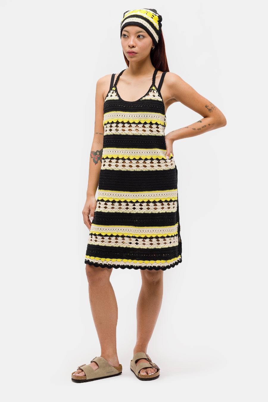 GANNI Crochet Cover Up Slip Dress in Golden Kiwi - Notre