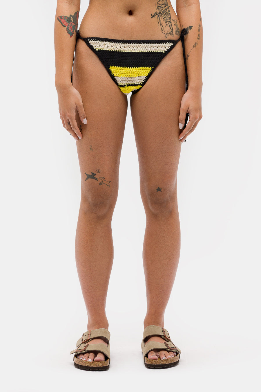 GANNI Crochet String Bikini Briefs in Golden Kiwi - Notre