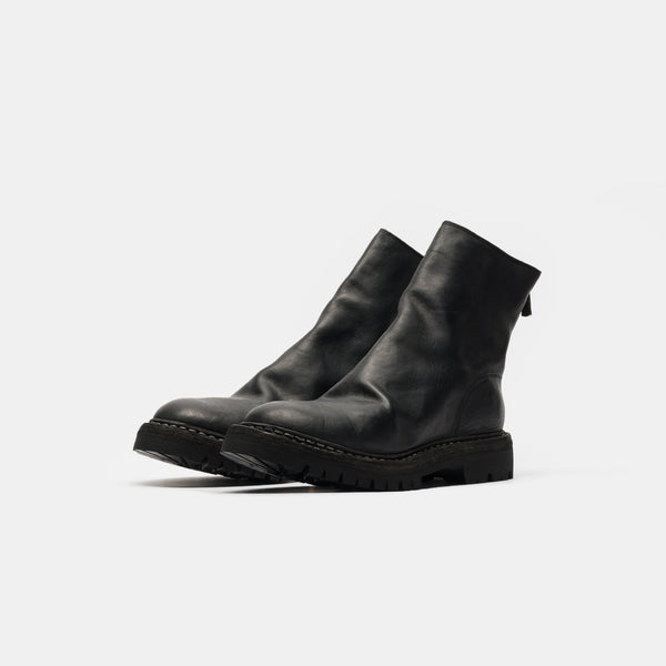 796V_N Horse Leather Back Zip Boot in Black