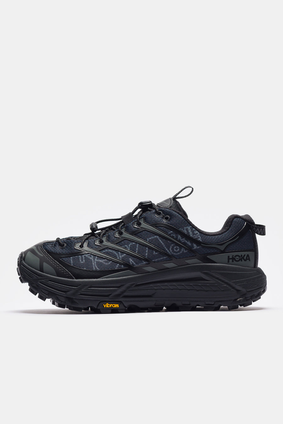 HOKA Mafate Three2 Wordmark Sneaker in Black/Outer Orbit - Notre