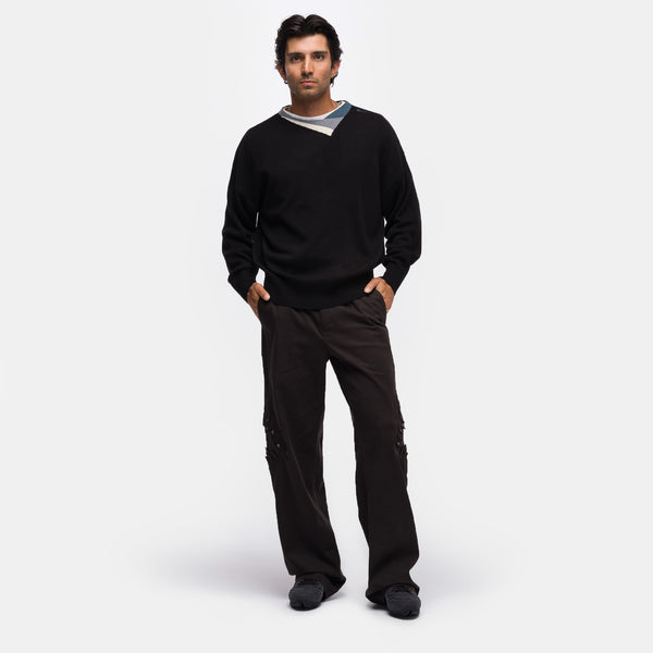 Vig Multi Collar Jumper in Black/Cream/Pine