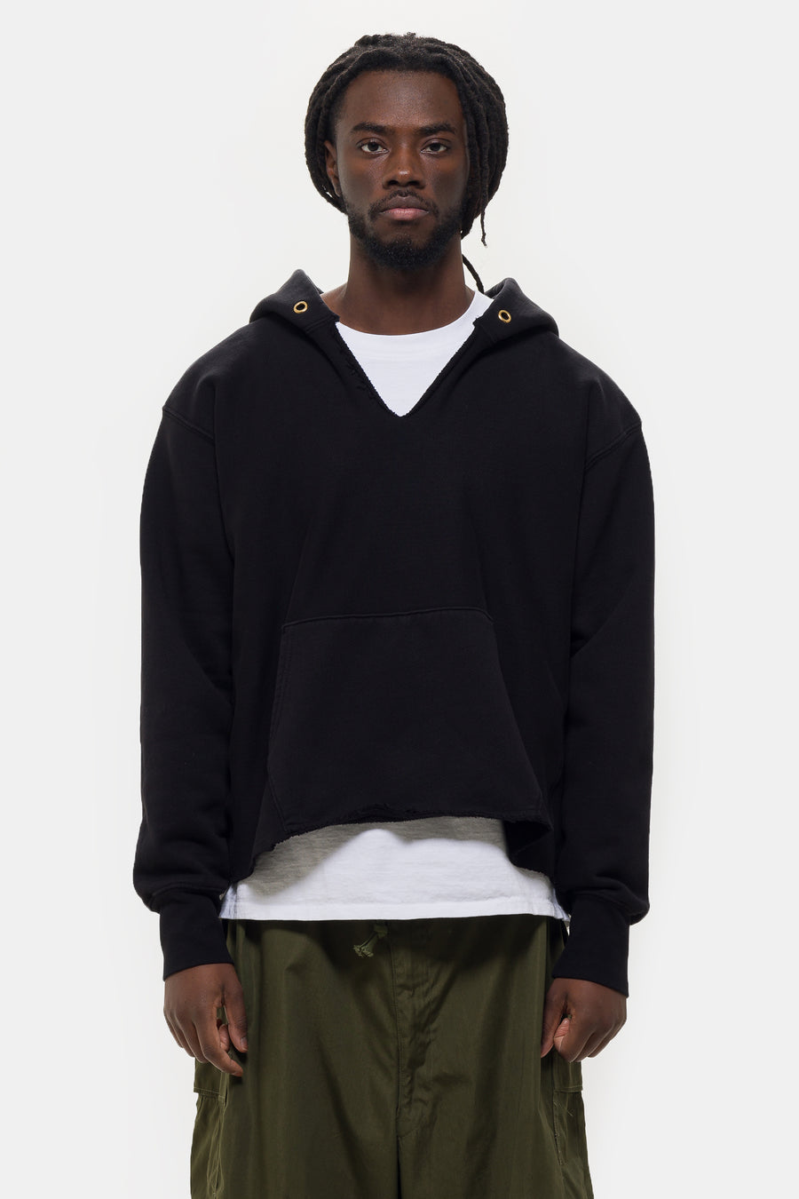 Les Tien Heavyweight Inside Out Raw Cropped Hoodie in Jet Black - Notre