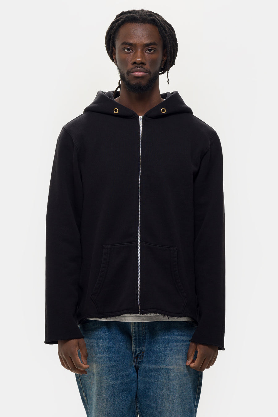 Les Tien Raw Zip Hoodie in Jet Black - Notre