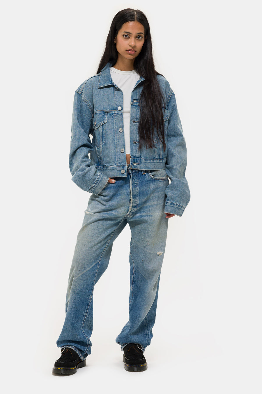 Levi's® Made in Japan Short Type III Denim Trucker Jacket in Silver Moon - Notre