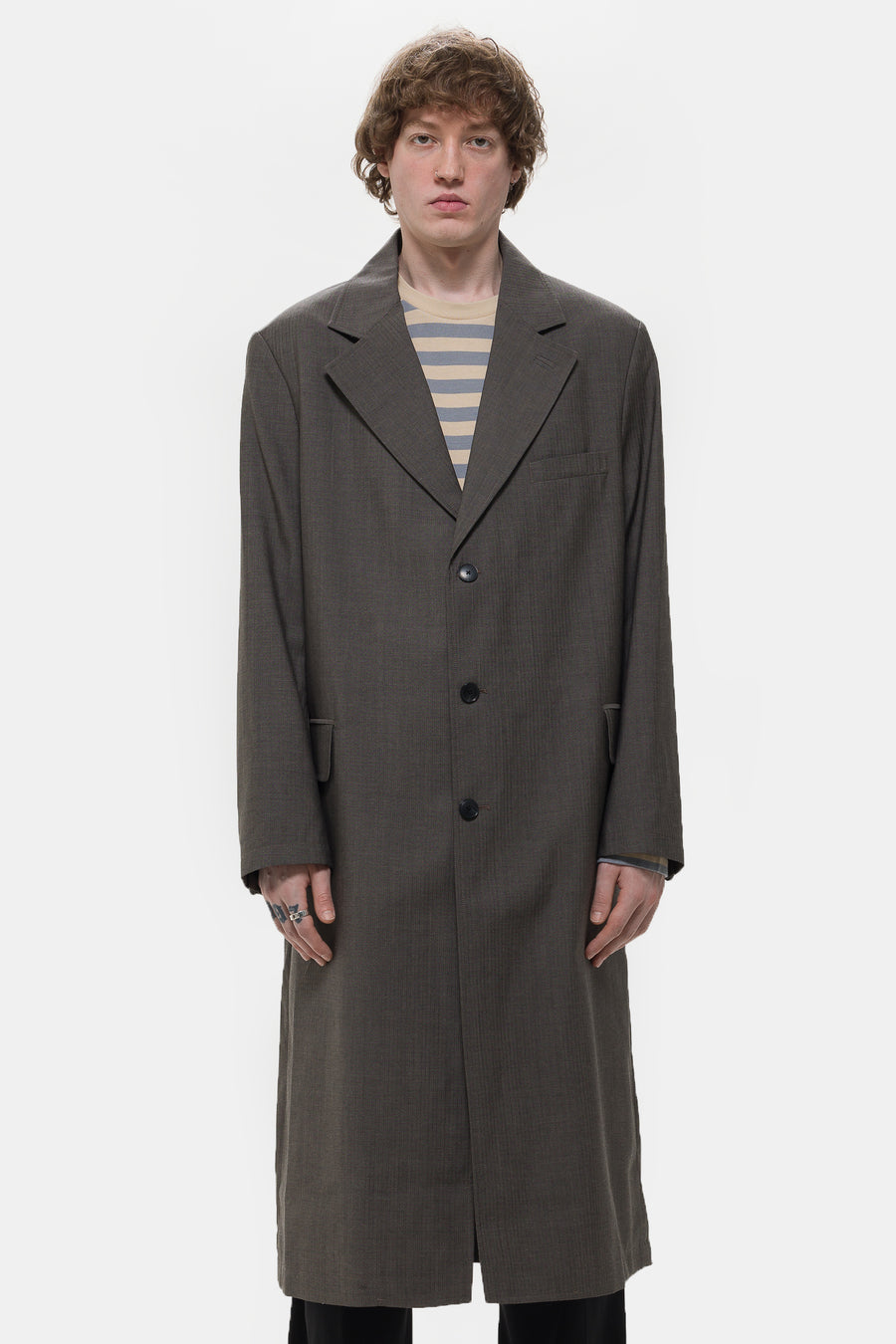 mfpen Evening Coat in Dark Taupe Herringbone - Notre