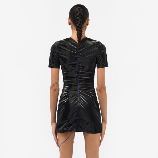 Isabelle Vegan Leather Short Sleeve Mini Dress in Black