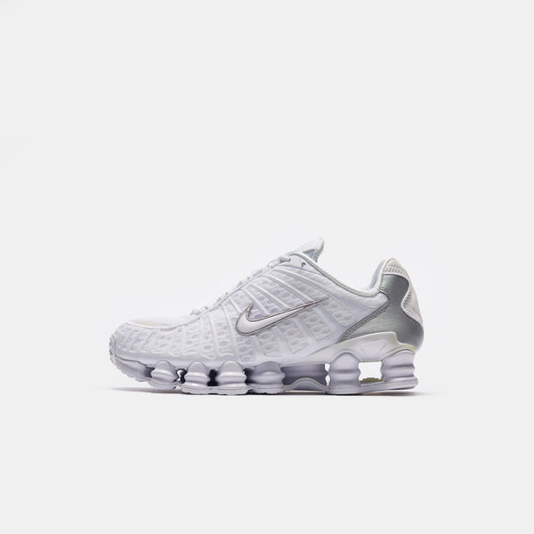 Shox TL Sneaker in White/White/Metallic Silver - Nike Shox TL Sneaker in White/White/Metallic Silver - Nike