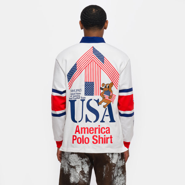 V.A.A. x USA Rugby Shirt in White/Challenge Red