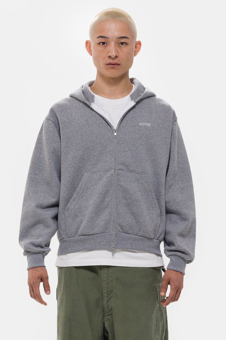 Notre Core Logo Zip Hoodie in Heather Grey - Notre