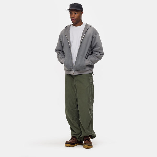 Washed Thermal Lined Zip Up Hoodie in Steel Grey