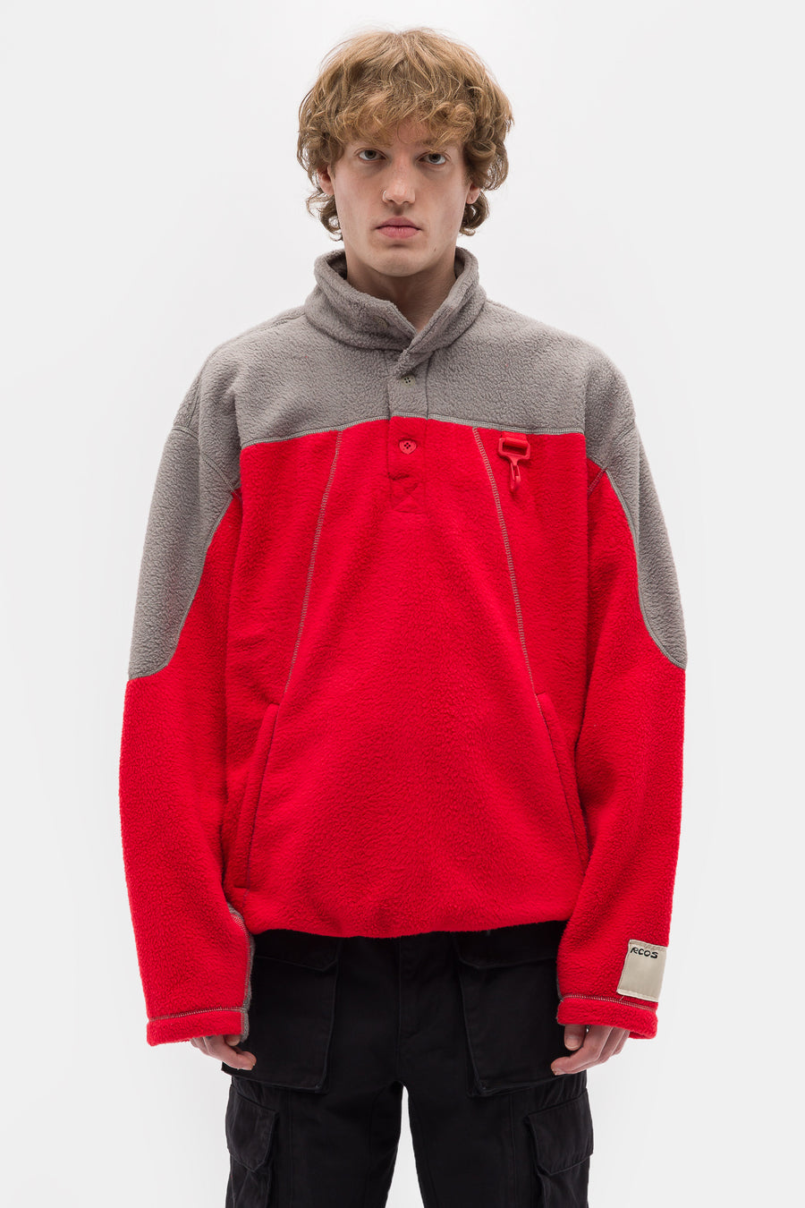 RC Outdoor Supply Sherpa Fleece Collared Pullover in Red/Grey - Notre