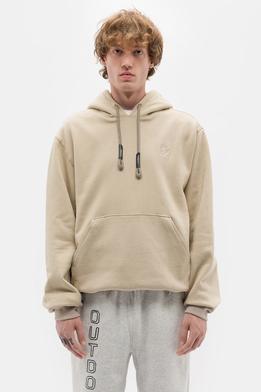 RC Outdoor Supply Stack Logo Embroidered Hoodie in Khaki - Notre
