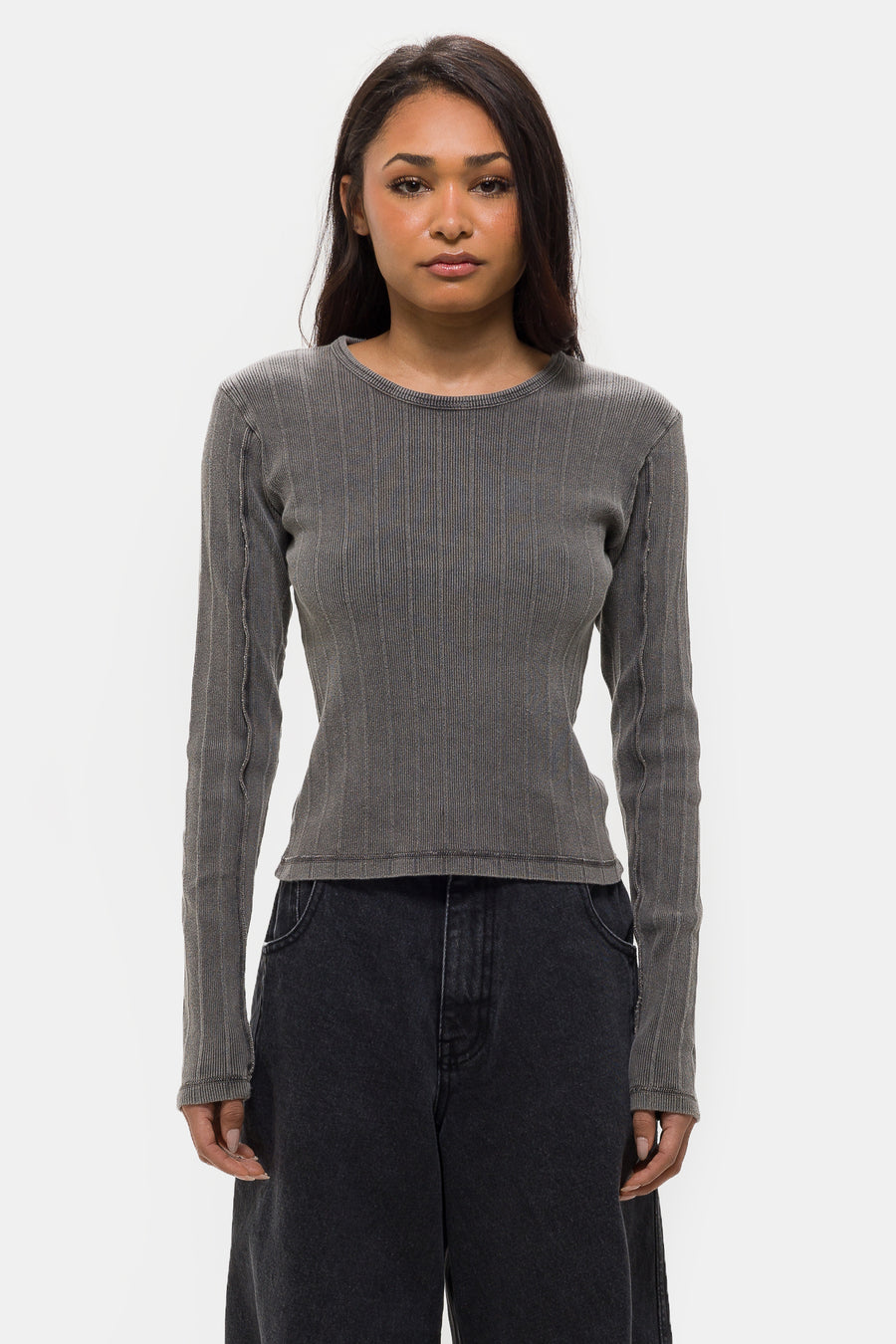 mfpen Long Sleeve Rib T-Shirt in Washed Graphite - Notre