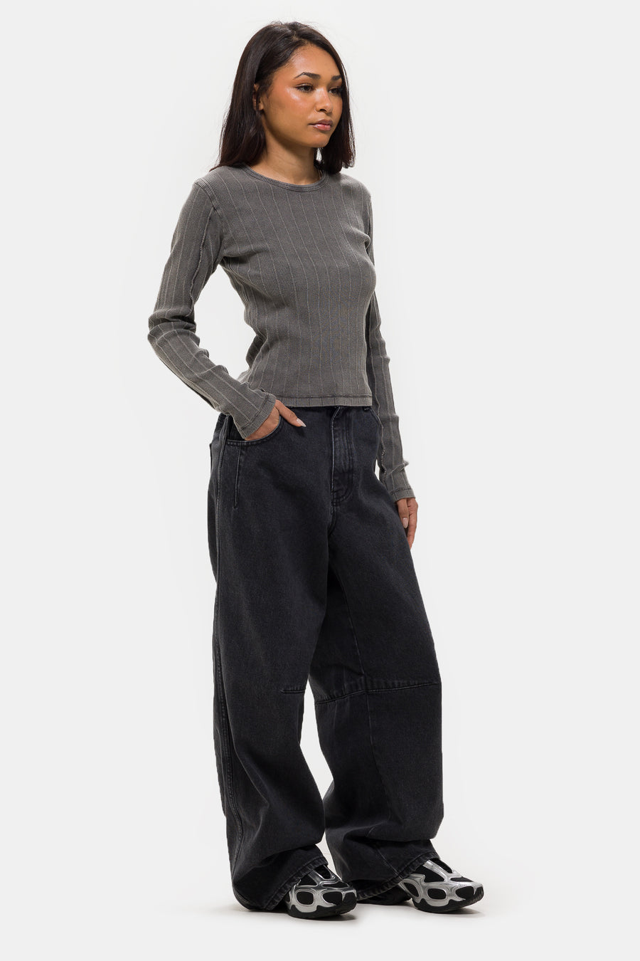 mfpen Long Sleeve Rib T-Shirt in Washed Graphite - Notre