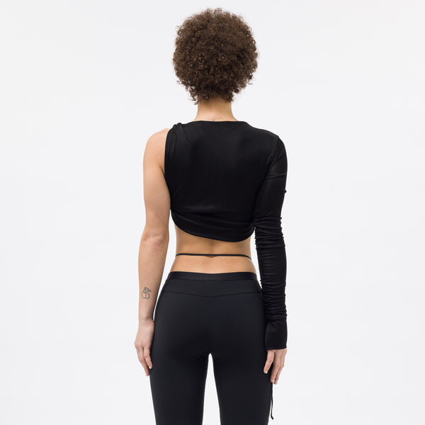 ANDREĀDAMO - Women's Mono Shoulder Asymmetric Drape Top in Black