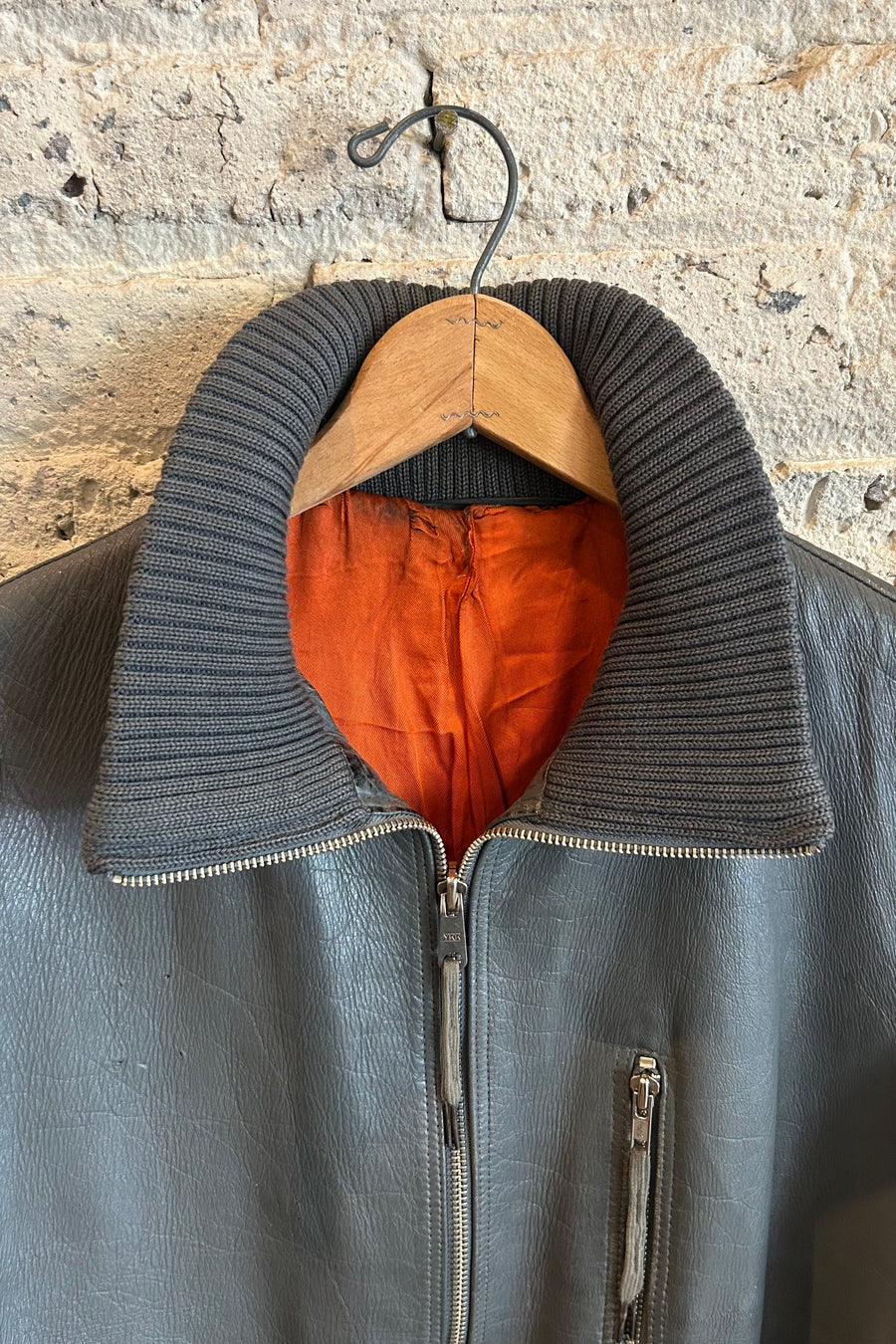 Wesley Supply Co European Leather Flight Jacket in Blue Grey - Notre