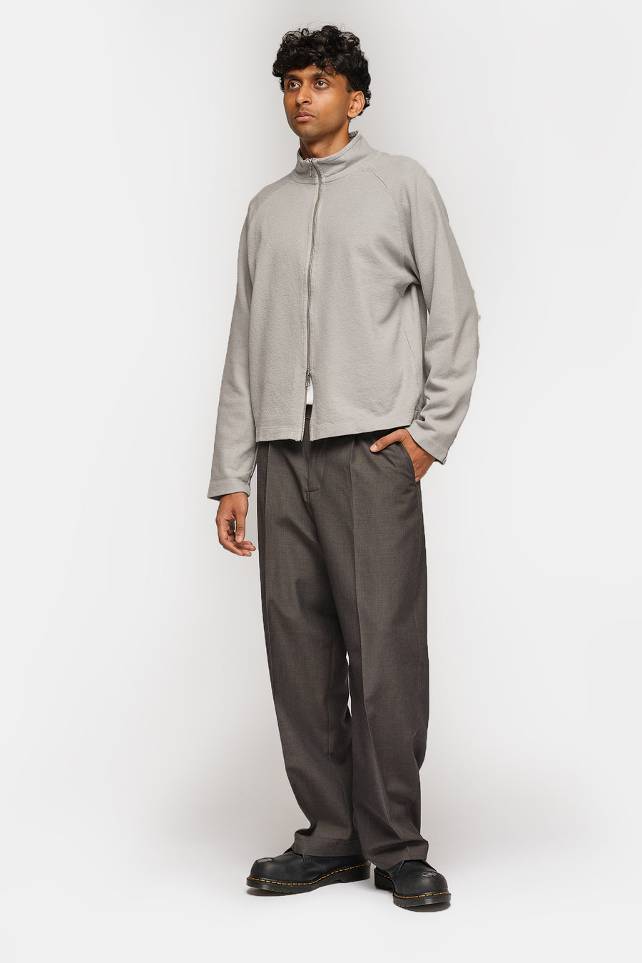 mfpen Leisure Zip Up Sweater in Mineral Grey Needle Jump - Notre