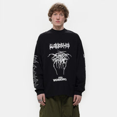 25最新作 ★032c★Graphic Long Sleeve T-shirt★特価★ブラック Armour Long Sleeve T-Shirt in Faded Black