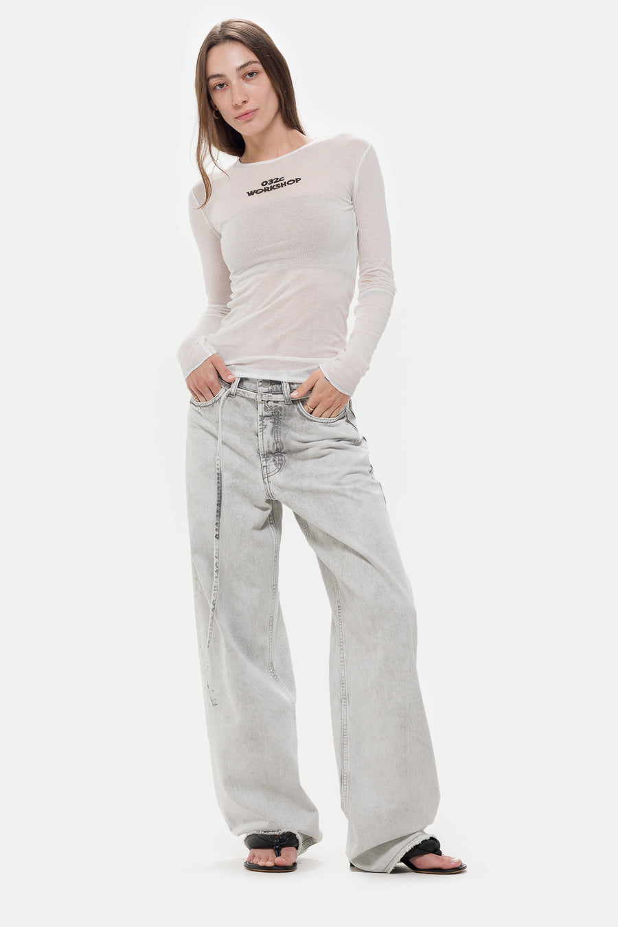 032C Down To Earth Wide Leg Jean in Washed Grey/White - Notre