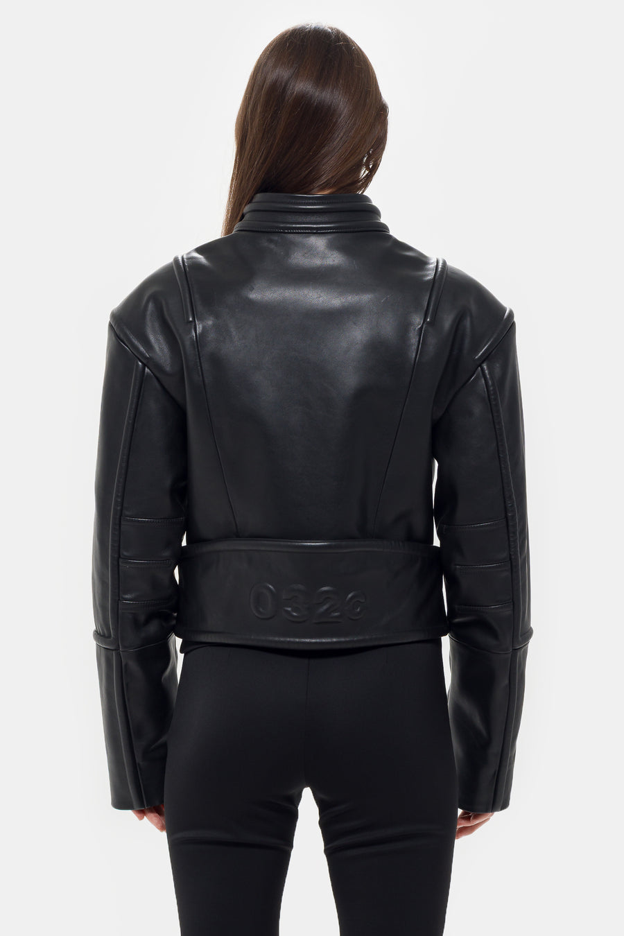 032C Hippolyta Guarded Leather Biker Jacket in Black - Notre