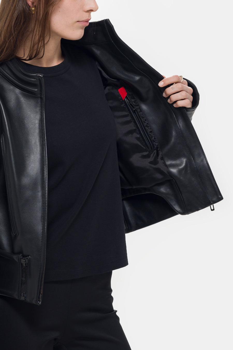 032C Hippolyta Guarded Leather Biker Jacket in Black - Notre