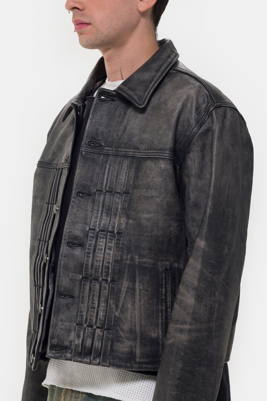 424 424 Leather Trucker Jacket in Black - Notre