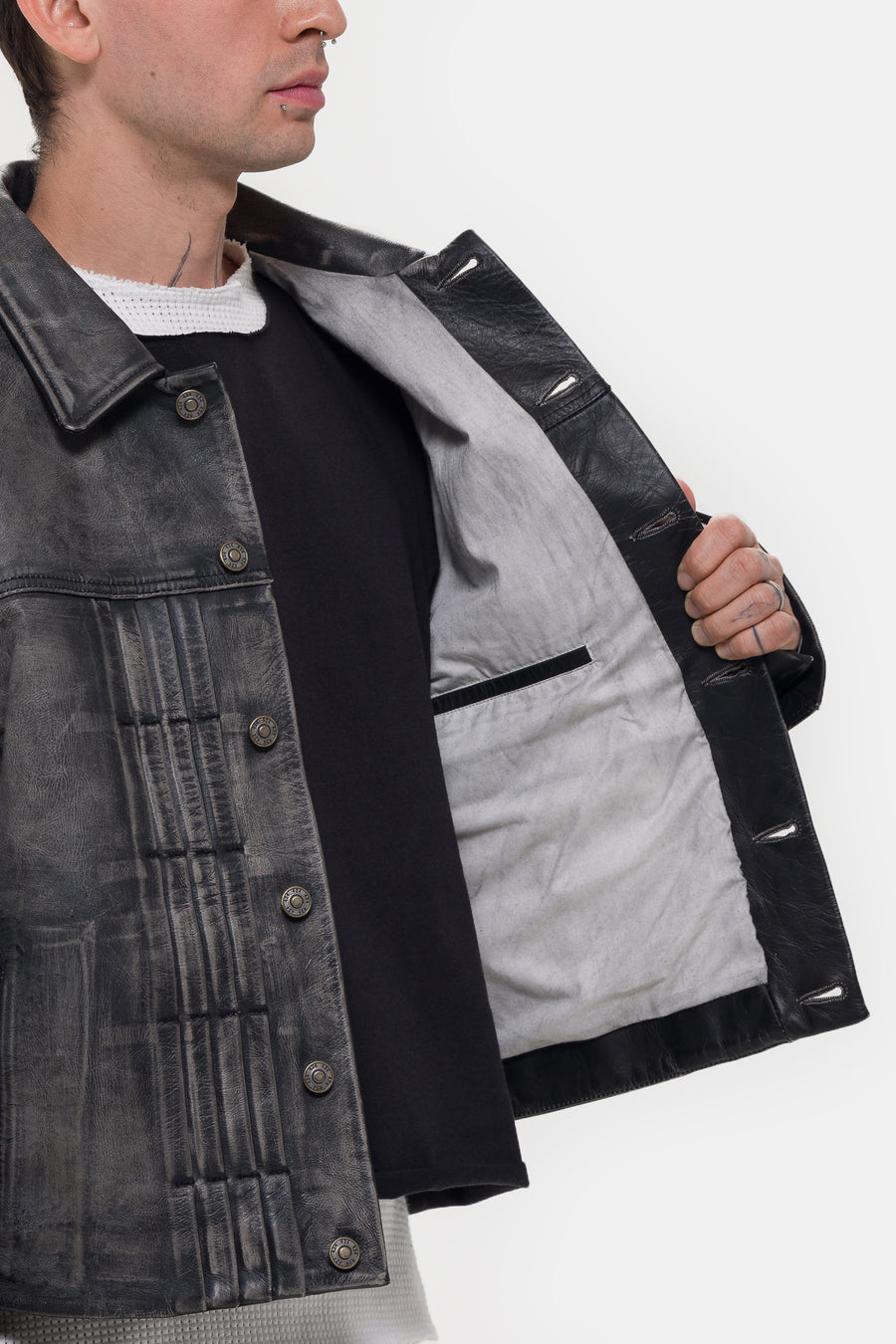 424 424 Leather Trucker Jacket in Black - Notre