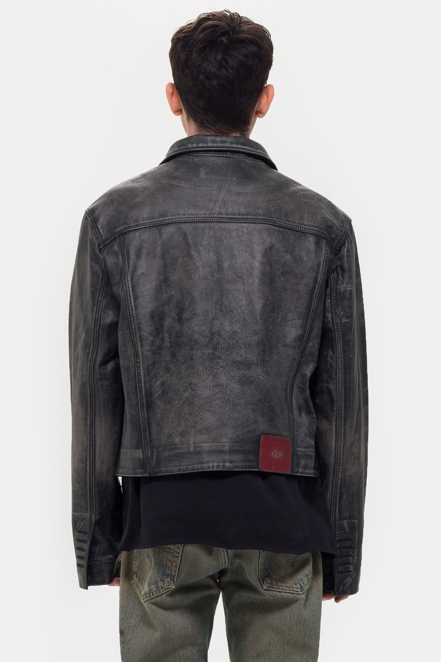 424 Leather Trucker Jacket in Black