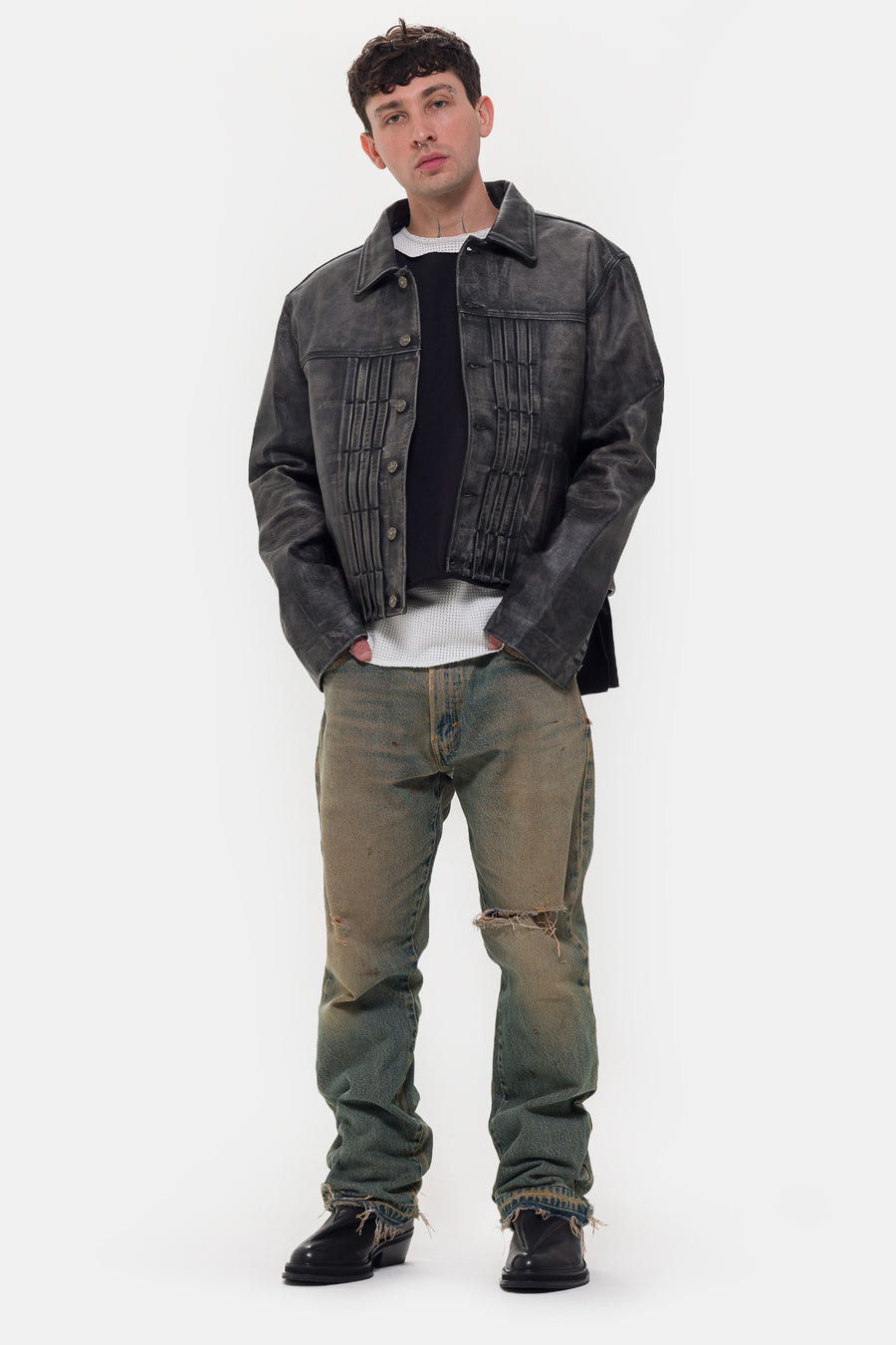 424 424 Leather Trucker Jacket in Black - Notre