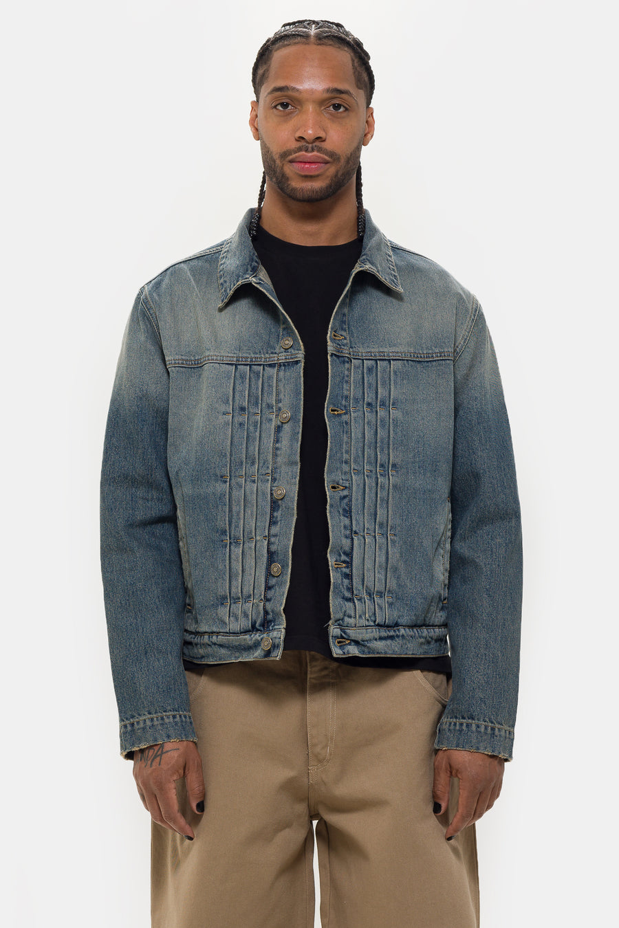 Alias Denim Trucker Jacket in Blue/Brown Sugar Washing