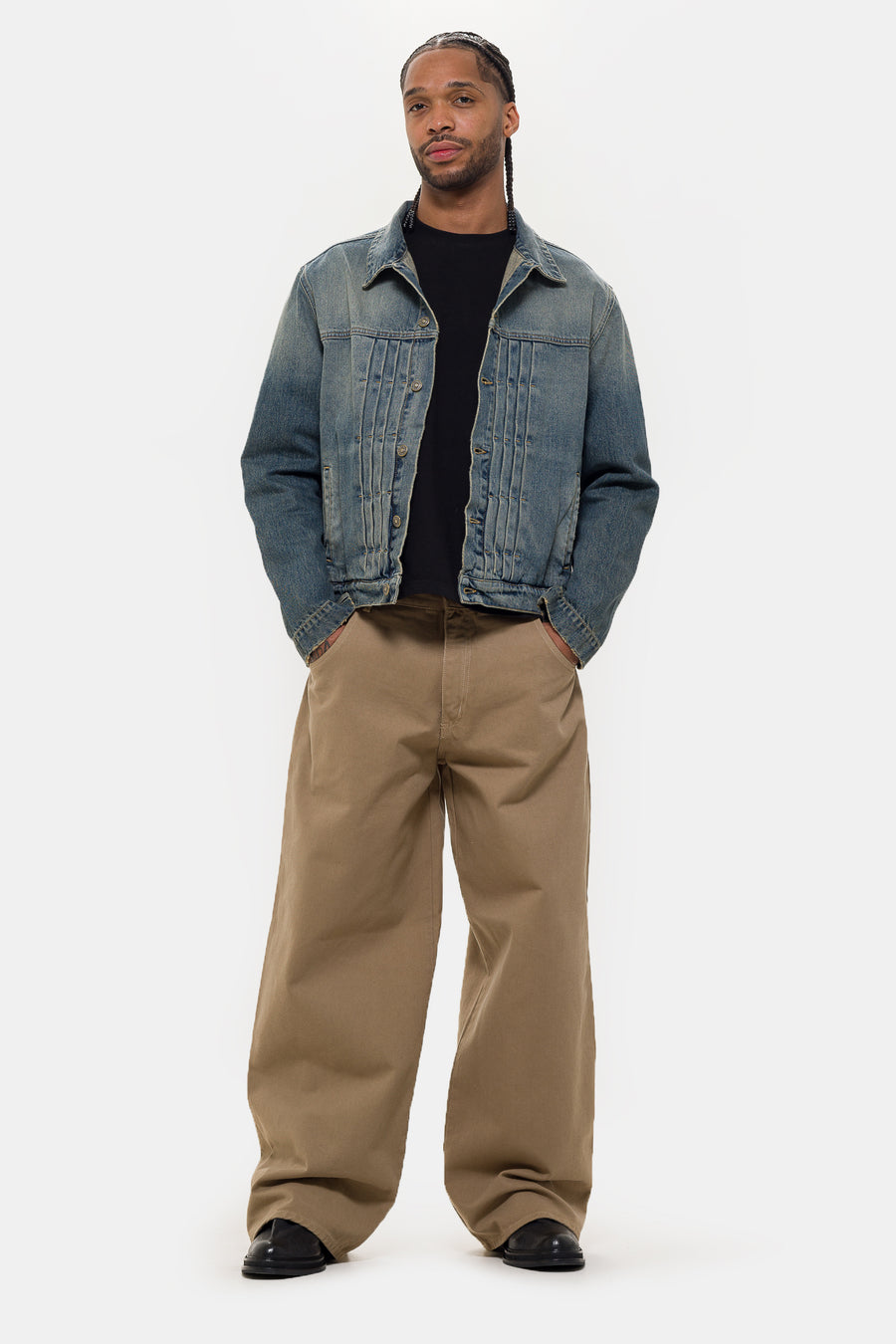 424 Alias Denim Trucker Jacket in Blue/Brown Sugar Washing - Notre